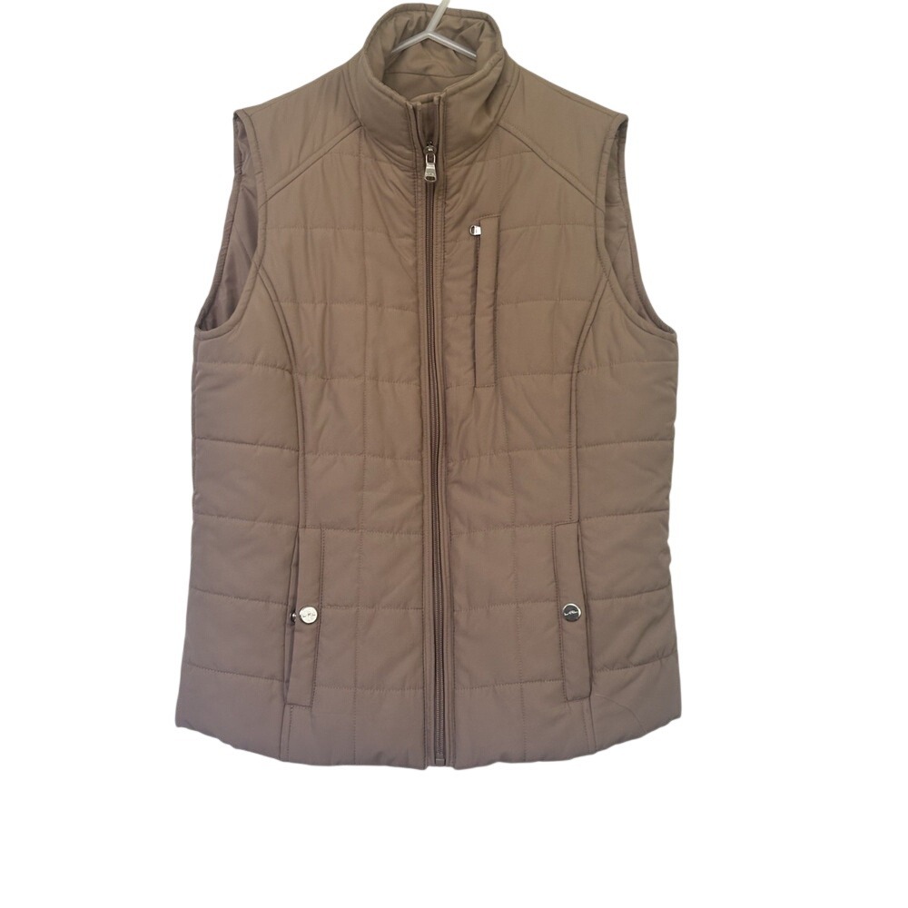 Ralph Lauren Womens Quilted Puffer Vest Tan Taupe Gilet XS EUC Fall Preppy